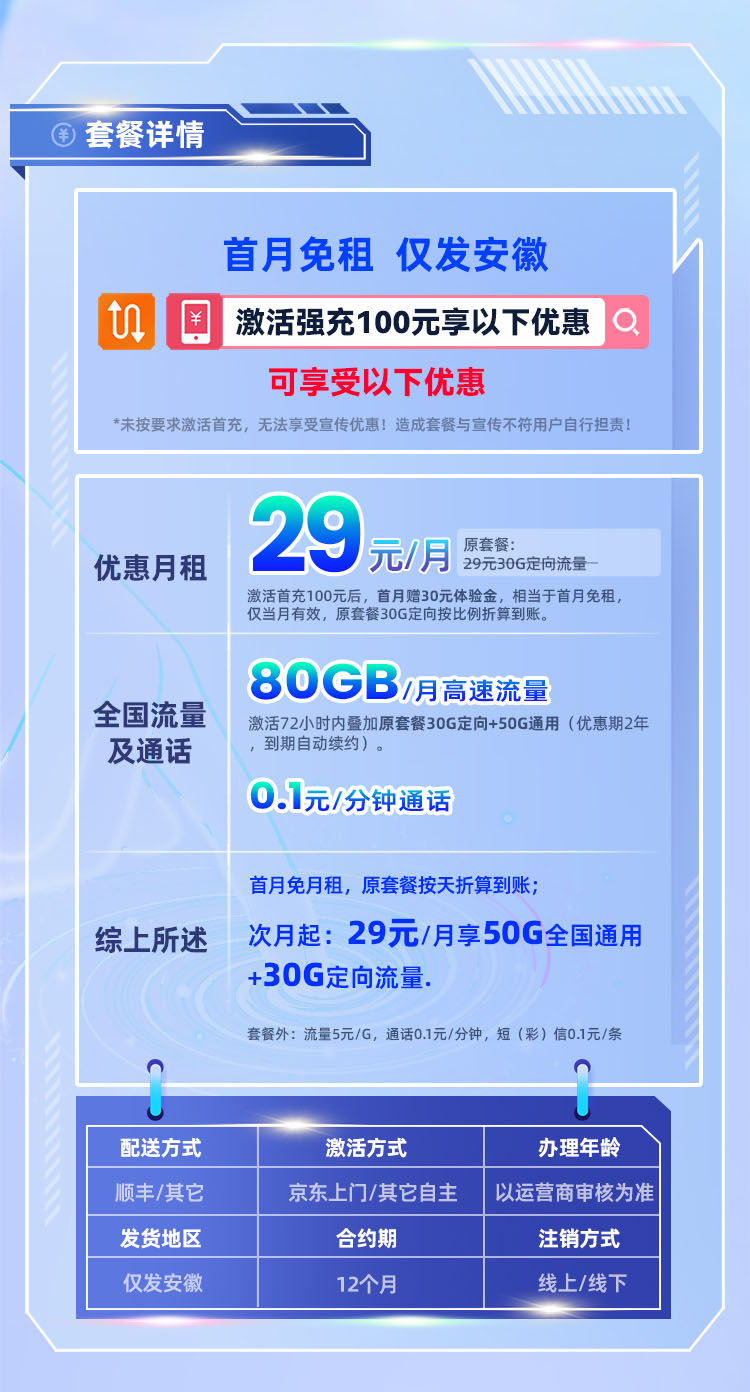 电信巢月卡29元80G流量【安徽专属】  第2张