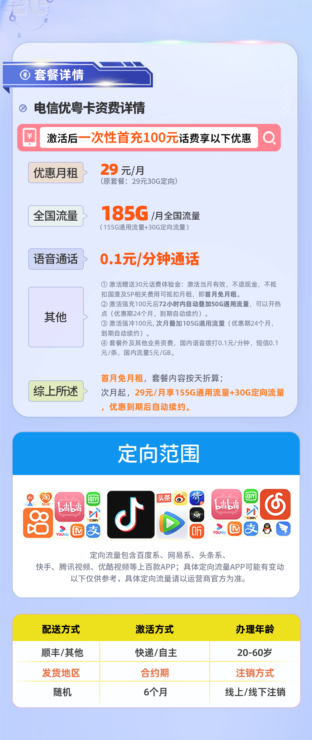 电信优粤卡29元155G通用流量+30G定向流量  第2张