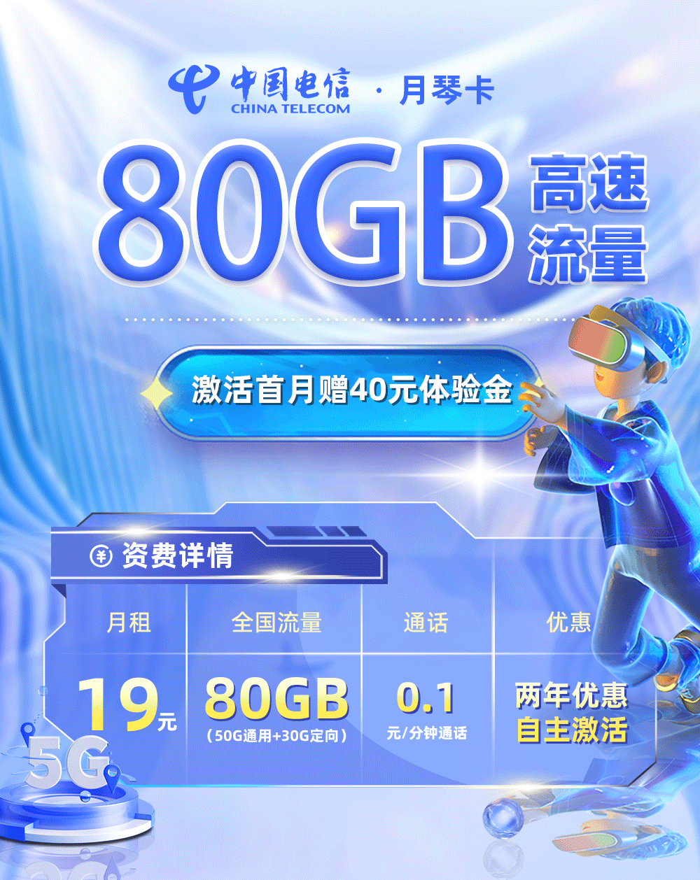 电信月琴卡19元80G流量  第1张