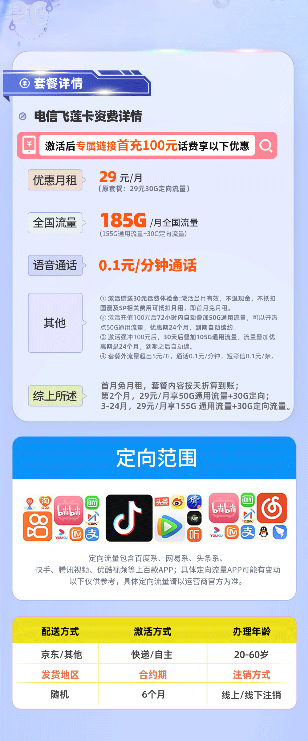 电信飞莲卡29元155G通用流量+30G定向流量  第2张