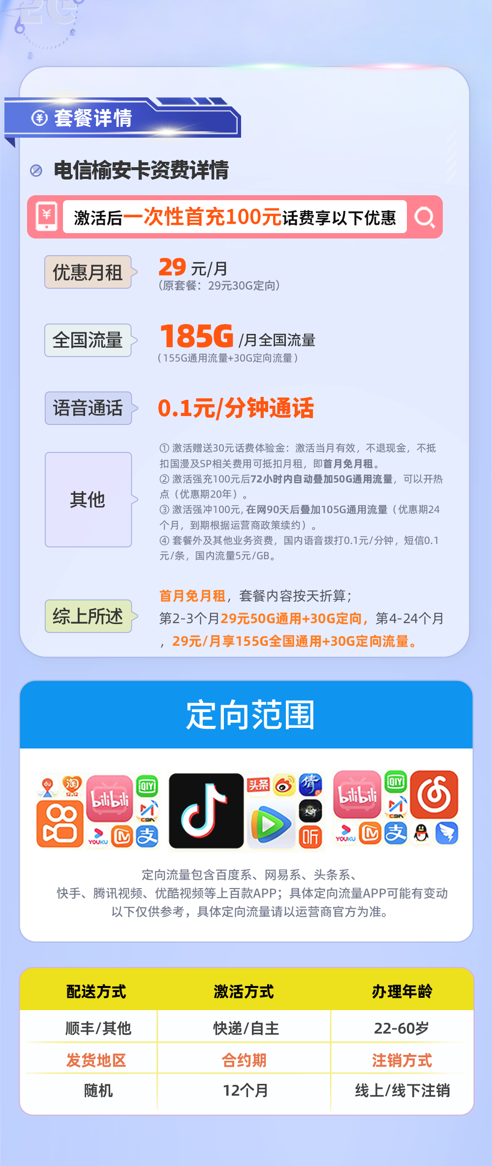 电信榆安卡29元155G通用流量+30G定向流量  第2张