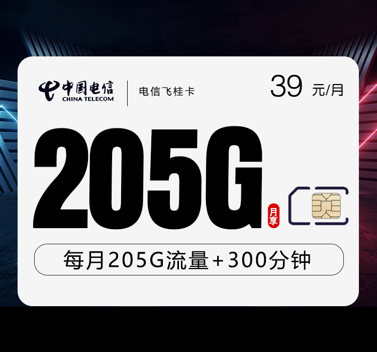 广西电信飞桂卡【39元205G流量+300分钟】